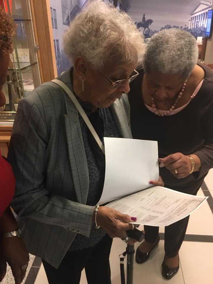 Celestine Parson Lloyd, left, and sister-in-law Annie Camacho look at her nearly 70-year-old test from Dr. Kenneth Clark’s famous doll experiment. Researchers at the University of South Carolina Center for Civil Rights History discovered the test at the Library of Congress and presented it to her on Jan. 15.