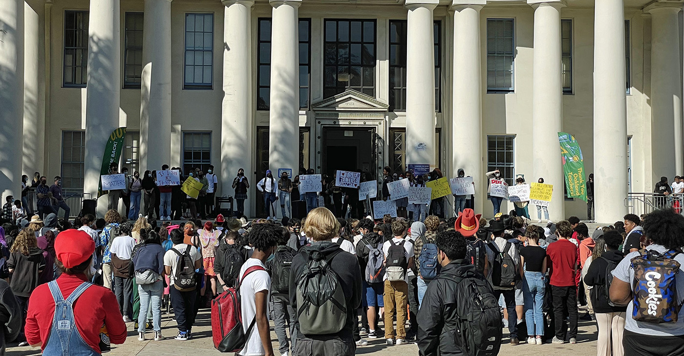 Oakland Technical High School students held a rally Friday, Oct. 30 to protest sexual harassment and assault at their school. The rally was followed by a walk-out and march to the district headquarters in downtown Oakland. on Wednesday morning, Nov. 3. Photo courtesy of Tech student.