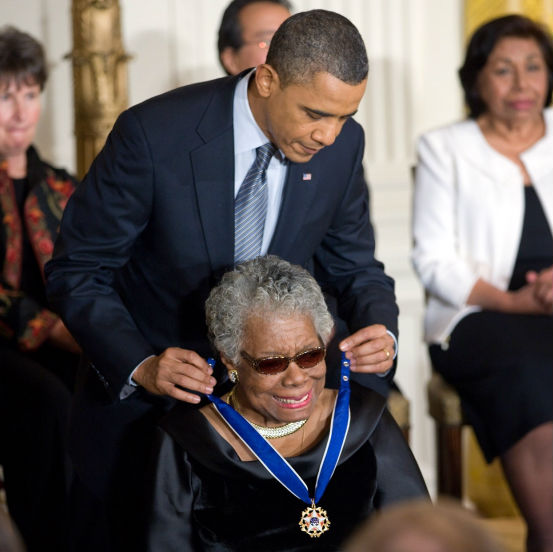 President Barack Obama presenting Maya Angelou with the Presidential Medal of Freedom.