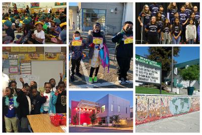 Some Oakland schools facing closure this year are (From top, clockwise): Prescott, Horace Mann, Brookfield, Westlake, La Escuelita and Grass Valley. Photos courtesy of OUSD.