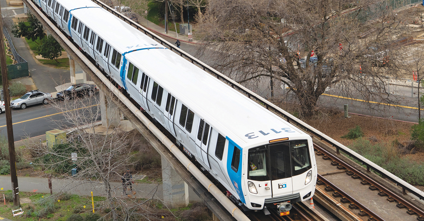 A BART train arrives at the Pleasant Hill BART station in Walnut Creek, Calif. on Monday, Feb. 1, 2021. (Ray Saint Germain/Bay City News Foundation