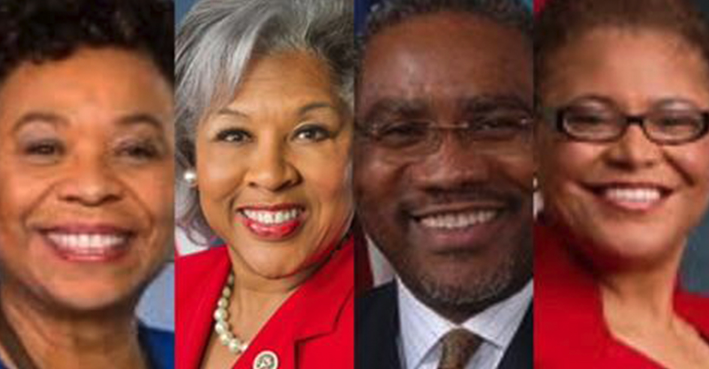 Congressmembers condemn treatment of people of African and Asian descent trying to escape Russia’s invasion of Ukraine. From l-r: Rep. Barbara Lee; Rep. Joyce Beatty; Rep. Gregory W. Meeks and Rep. Karen Bass.