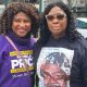 Civil rights attorney Pamela Price stands with Rev. Wanda Johnson, mother of Oscar Grant. Johnson vowed to make this first rally for Oscar Grant an annual event on Oscar’s birthday, February 27, every year.