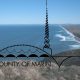The California County of Marin logo on a Feb. 8, 2016 photo of the Point Reyes Beach and the Pacific Ocean. (Photo courtesy Marin County/NPS/Greg Purifoy)