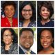 Top left to right: Barbara Lee, Sydney Kamlager, Maxine Waters; Bottom: Jan C. Perry, William Moses Summerville, Tamika Hamilton