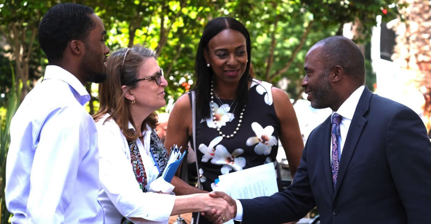 A delegation of 25 students and staff from the Martin Luther King Jr, Freedom Center including (left to right) David Gaines, Dr. Karen Bohlke and Carolyn Veal Hunter travelled to Sacramento to meet with California State Superintendent of Schools Tony Thurmond and other elected officials and legislators to advocate for robust civics education in schools.  Photo courtesy Martin Luther King Jr. Freedom Center.