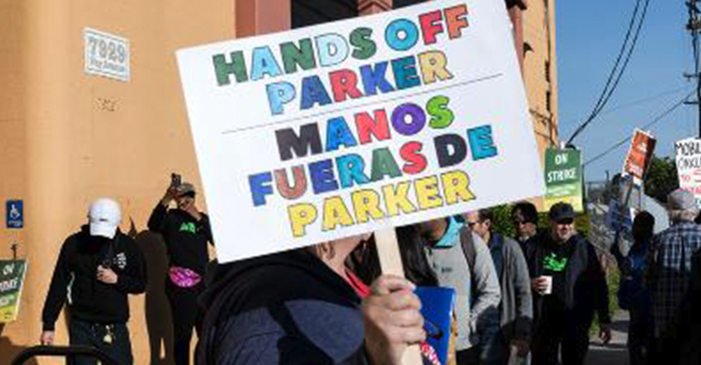 Supporters of Parker Elementary School in East Oakland picket in front of the school April 29 during one-day teacher/Longshore worker strike to protest school closings and privatization of public property in Oakland. Photo courtesy of Oaklandside.