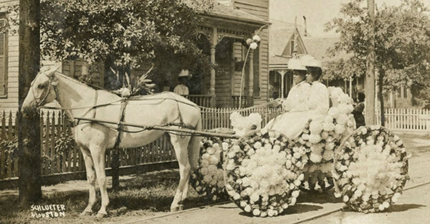 Martha Yates Jones (left) and Pinkie Yates (right), daughters of Rev. Jack Yates, in a decorated carriage parked in front of the Antioch Baptist Church located in Houston's Fourth Ward, 1908. Photo courtesy of Houston Public Library Digital Collection.Martha Yates Jones (left) and Pinkie Yates (right), daughters of Rev. Jack Yates, in a decorated carriage parked in front of the Antioch Baptist Church located in Houston's Fourth Ward, 1908. Photo courtesy of Houston Public Library Digital Collection.