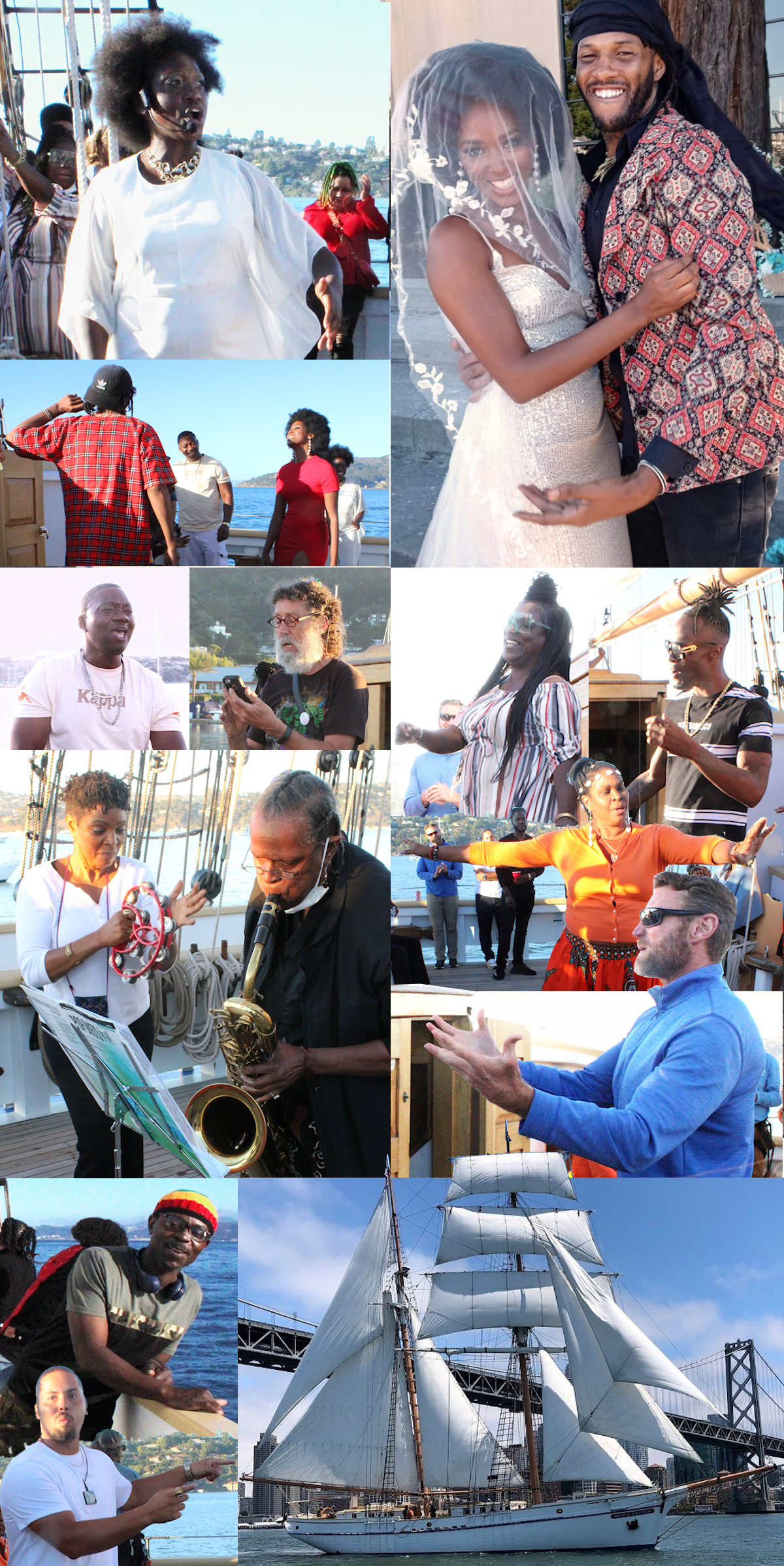 Top: Sharika Gregory, Neferttiti and Bronchè (Photo by Sierre Salin); Neferttiti and Bronchè arguing; Kee-Beez, Sierre Salin, Diamond, Chase Banks, Aleta Toure, Chris Ragland. Oshalla Diana Marcus, Johnetta Newton, Trevor Palacio, Raul Cedeno III. Bottom: The Matthew Turner ship (From modelshipworld.com).