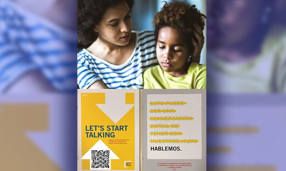 Top: Mother and daughter talking (From care.com). Bottom: English and Spanish covers of the booklet “Let’s Start Talking.” Go to letstalkmarin.org for more information, downloadable digital booklets, and video recordings of recent “Let’s Talk” community discussions.