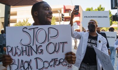 Robert Rock traveled from the east coast to support the BlackDocsBelong rally. Rock is an award-winning physician who has worked as an advocate for equality for doctors and patients of color. Pasadena, California, Friday Aug. 26, 2022 (by Solomon O. Smith)