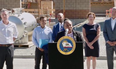 Caption: Assemblymember and Black Caucus Member Lori Wilson (D-Suisun) speaks at a press conference August 12 at the Antioch Brackish Desalination Project. She is flanked by (from left) Gov. Newsom; former L.A. Mayor Antonio Villaraigosa who is the new infrastructure advisor; Antioch Mayor Lamar Thorpe; Karla Nemeth, director of the California of Water Resources and Wade Crowfoot, CA Natural Resources Secretary. 