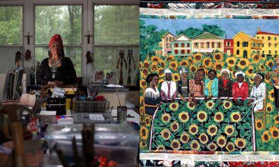 Faith Ringgold in her studio. Photo courtesy Fine Arts Museums of San Francisco. The Sunflowers Quilting Bee’ 1991. Photo courtesy Fine Arts Museums of San Francisco