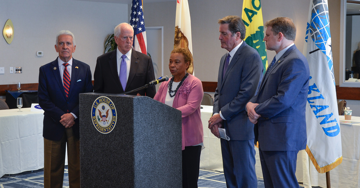 Congressional forum on supply chain - Representatives left to right - Jim Costa (D-Merced), Mike Thompson (D-Napa), Barbara Lee (D-Oakland), John Garamendi (D-Fairfield), and Federal Maritime Commission Chair Daniel Maffei.