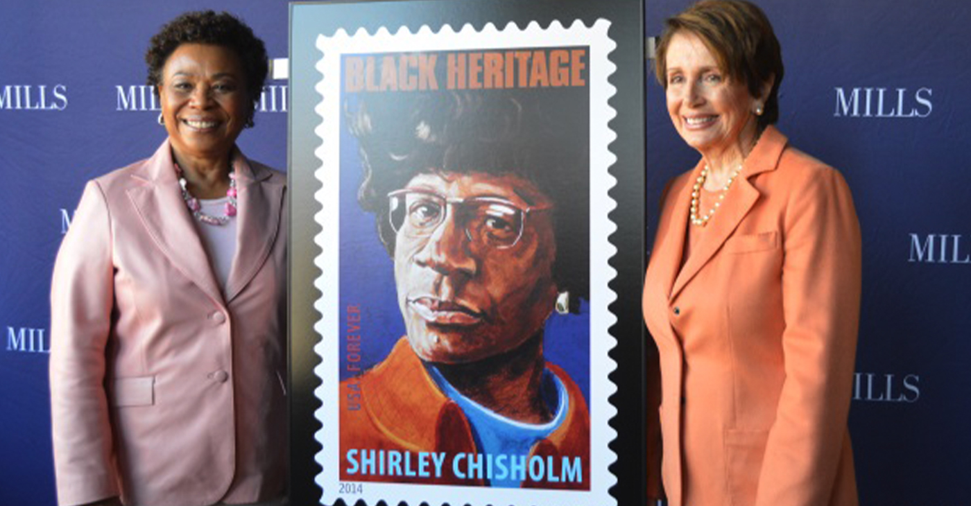 Congresswomen Nancy Pelosi and Barbara Lee pay tribute to the life, legacy, and leadership of Shirley Chisholm – the first African American women elected to Congress - at the unveiling of the U.S. Postal Service’s Shirley Chisholm Forever stamp and discussed the House Democrats’ women’s economic agenda: “When Women Succeed, America Succeeds” at Mills College in Oakland. / Nancy Pelosi/Flickr