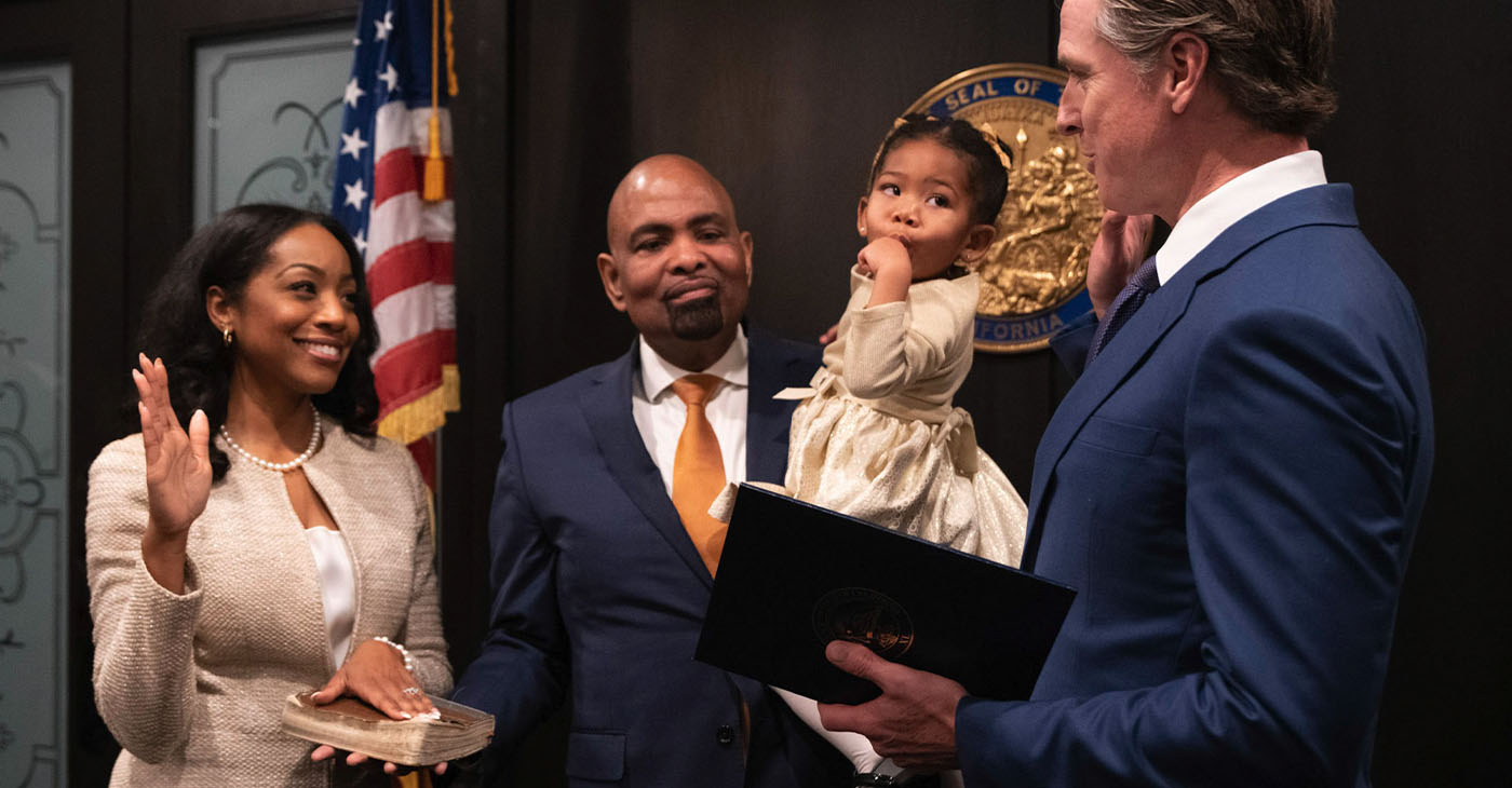 Malia Cohen was sworn in by Gov. Gavin Newsom on Jan. 3. Photo by Robert Maryland, California Black Media.