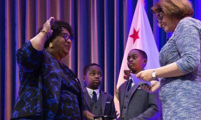 As her grandchildren Kadir and Jalil Gakunga looked on California Secretary of State Shirley Weber was sworn in to her first term in the position by Senate President pro Tempore Toni G. Atkins (D-San Diego). CBM photo.