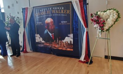 Homecoming services of entrepreneur and community leader Charlie Walker at Third Baptist Church in San Francisco. Flowers formed letters spelling out Walker as the mayor of Bay View Hunters Point BVHP. Photo by Carla Thomas