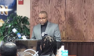 At a press conference held in the Madeline Senegal Fellowship Meeting Room on Sunday at Acts Full Gospel Church of God in Christ in East Oakland, Chief of Police LeRonne Armstrong with community and NAACP support address the media. Photo by Carla Thomas.