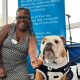 Dr. Terri Jett poses with Butler Blue, the mascot of Butler University. Photo courtesy of Butler University Stories.