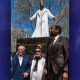 Xernona Clayton (center), Atlanta mayor Andre Dickens (right) and statue sculptor Ed Dwight as the statue of Xernona Clayton is unveiled in Downtown Atlanta, Georgia on Wednesday, March 8, 2023. Photo by Maxim Elramsisy, California Black Media.