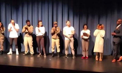 Actors in stage production “Unapologetically Black: Here to Facilitate Harm Reduction Services for Those in Need, Inc.” (l-r): Toni Rochelle, David Cesari, Ziare Whitelow, Christina Gluszaczak, Harley Ford, Cody Johnson, Shayna Howlett, Tyler Mae and Anthony Dixon. Photo by Carla Thomas.