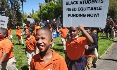 Third-grade student Solomon D. Reedus, from Fortune School, participated in the activities at the State Capitol along with his classmates on April 11. Critics say Gov. Gavin Newsom’s budget proposal falls short of narrowing the academic achievement gap between Black students and other groups on state achievement tests. CBM photo by Antonio Ray Harvey.