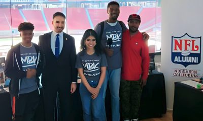 Guests at the MBK summit included MBK student panelist Hesten Parrish, California Deputy State Controller Hasib Emran, MBK student panelist Esperanza Oden, MBK student panelist Ubadi Egeonu, 49er Alumni Donald Strickland. Photo by Eileen Gazaway.