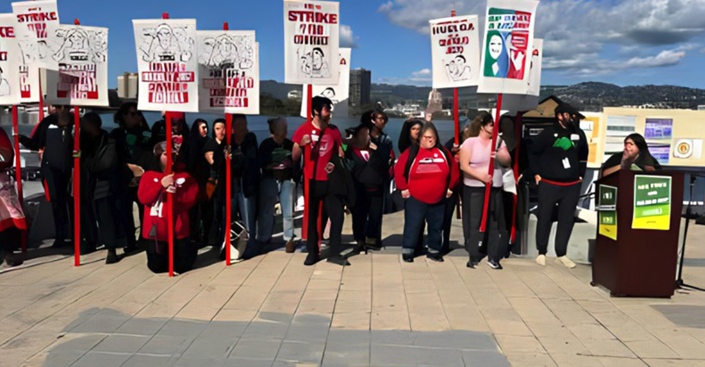 Oakland Education Association (OEA) bargaining team members at recent teacher rally. Photo by Ken Epstein.