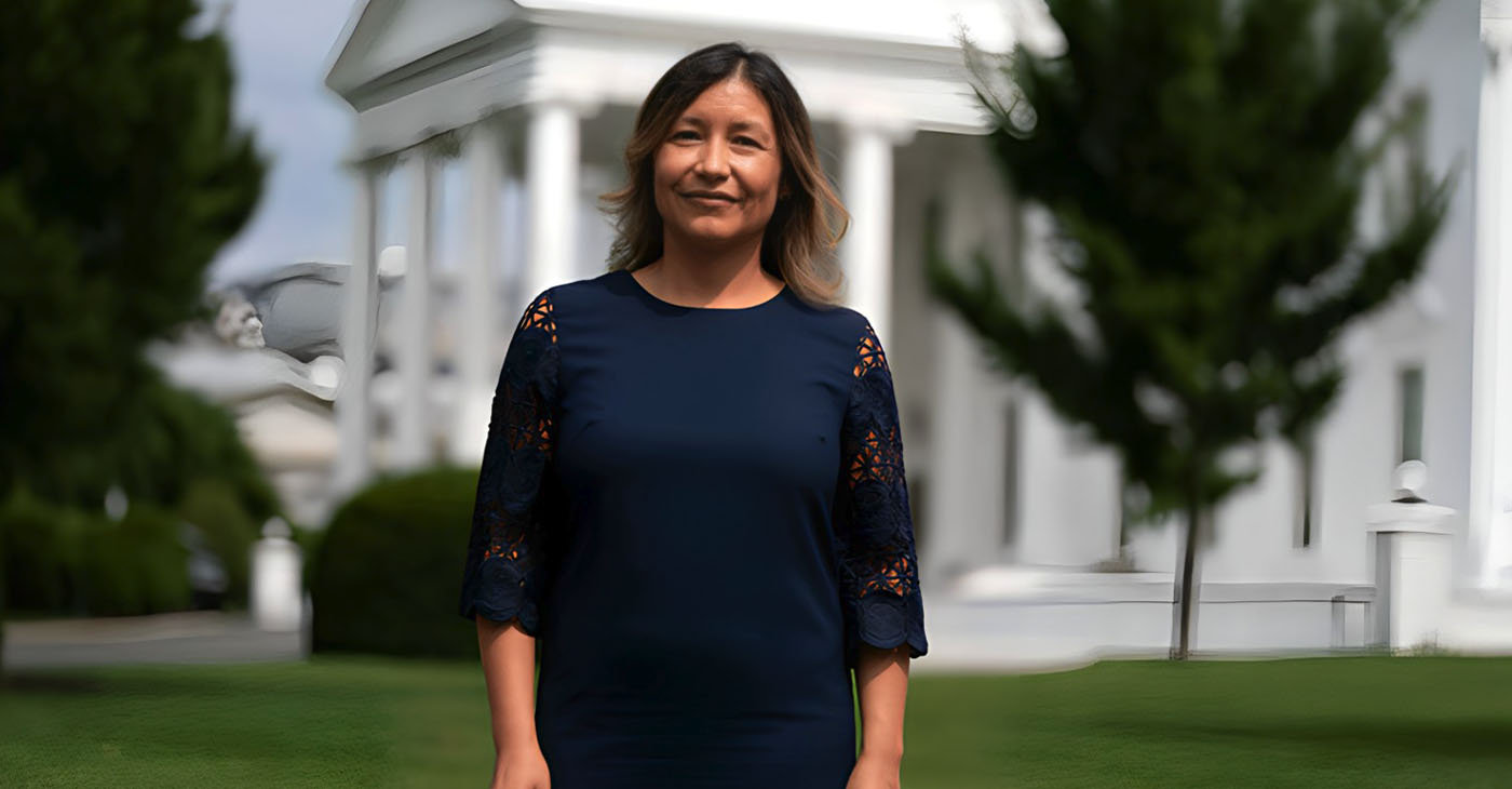 Julie Chavez Rodriguez was named to lead President Joe Biden’s campaign for reelection in 2024. She graduated from the University of California, Berkeley, in 2000 with a degree in Latin American studies. (AP photo by Evan Vucci)