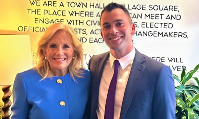 First Lady Dr. Jill Biden poses with Manny Yekutiel, founder of Manny’s, a community meeting and learning place in San Francisco where Biden was campaigning for her husband’s second term. Photo by Angelina Polselli.