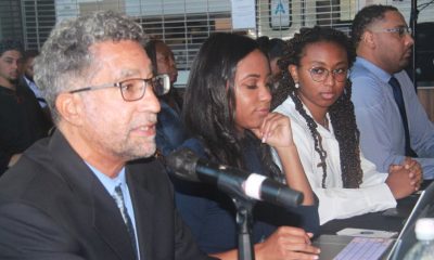 Dr. Michael Stoll, director of UCLA Ralph Bunche Center’s Black Policy Project, testifies before the California Reparations Task Force in Los Angeles about a study, research, and data concerning the Black experience across the state. Right of Stoll are UCLA graduates and scholars Jendayln Coulter, Chinyere Nwonye, and Elliot Wood. Sept.23, 2022. CBM file photo by Antonio Ray Harvey.