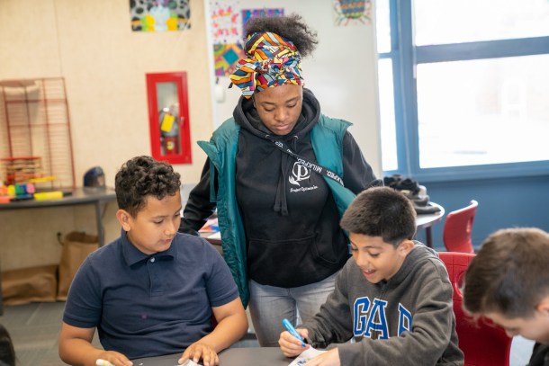 Kimberly Jackson, 23, is a former student of Andrea Rodriguez. She volunteers her time once a week to help out with art classes at Glenwood Elementary School because she believes in the mission of Rodriguez's work. Russell Stiger Jr. OBSERVER