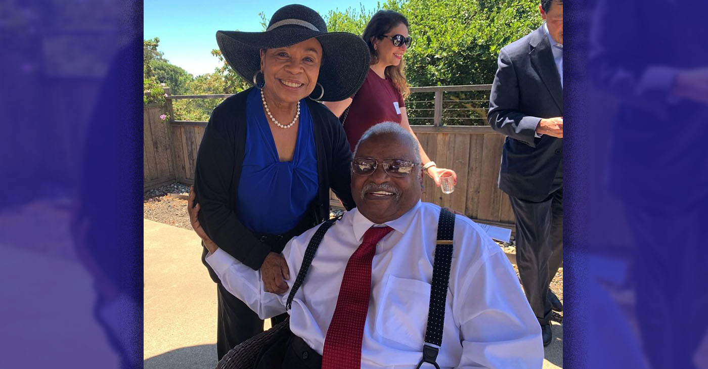 Congresswoman and U.S. Senate candidate Barbara Lee joins Sandré Swanson, her former chief of staff in Washington and California State Senate candidate on her birthday at a fundraiser for both of their campaigns in the Oakland hills last weekend. Photo by A. Swanson.