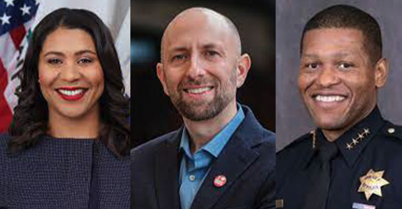 (Pictured left to right:) San Francisco Mayor London Breed, Supervisor Joel Engardio (who represents the Sunset neighborhoods of District 4) and Police Chief Bill Scott.