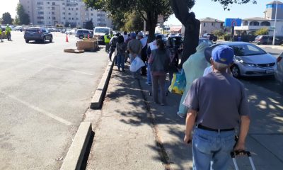 The line at the mobile food bank distribution at Richmond Civic Center on Thursday, Sept. 28. Photo by Mike Kinney.