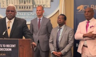 Former Assemblymember Sandré Swanson speaking at the California Legislative Black Caucus press conference strongly opposing the Supreme Court’s affirmative action decision this year. Photo by CJones