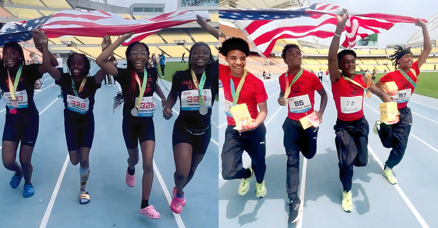 The girls won silver medal for the 4x100 relay, the boys won gold in the 100m and 4x100 relay. Courtesy photo.