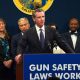 Gov. Gavin Newsom speaking at a gun safety legislation press conference in February. Photo by Sheila Fitzgerald.