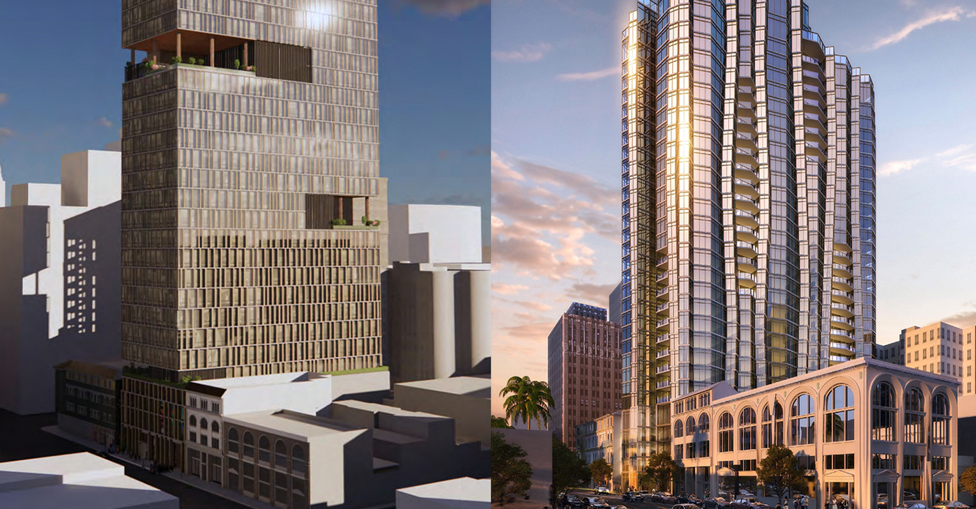 1431 Franklin Street Office Option (left) and Residential Option (right), rendering by Large Architecture