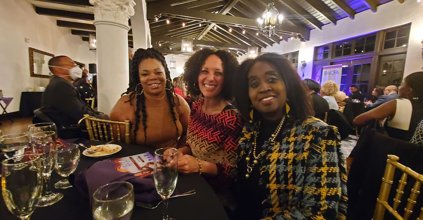 San Francisco Commissioner Linda Fadeke Richardson, right, celebrates at BWOPA Ella Hill Hutch Awards Gala at the Sequoyah Country Club in the Oakland Hills. Photo by Carla Thomas.