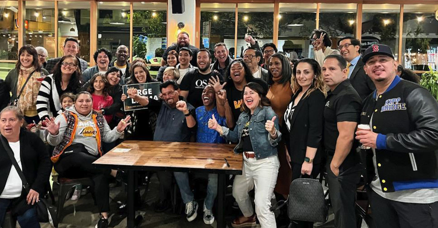 Jorge Lerma, center, at the Paulista Brazilian Kitchen and Taproom with campaign aides and friends as they awaited results of the election Tuesday night. Courtesy photo provided by Kim Kean.