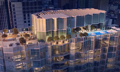 Rendering of Tidewater Development’s proposed 1431 Franklin Street residential tower. Rendering by LARGE Architecture.