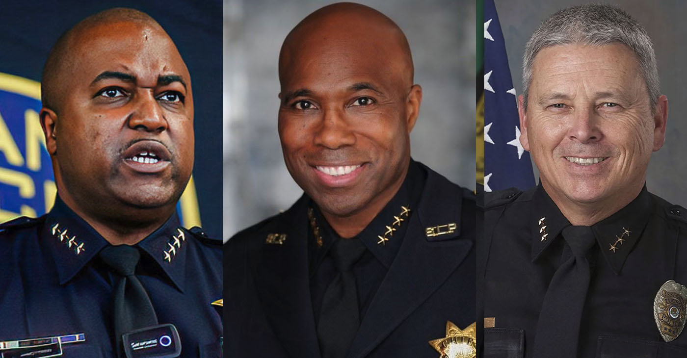 The three candidates for Oakland chief of police, rejected by Mayor Sheng Thao, are (left to right): former Oakland Police Chief LaRonne Armstrong, San Leandro Police Chief Abdul Pridgen and Kevin Hall, the Assistant Police Chief in Tucson, Arizona.