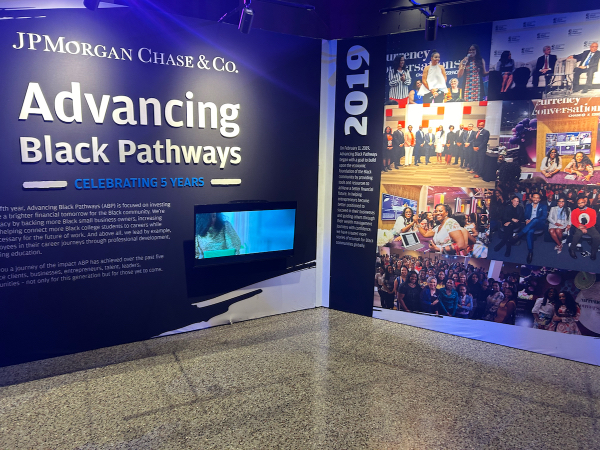 A portion of the exhibit celebrating the fifth anniversary of JPMorgan Chase’s Advancing Black Pathways initiative, held at the Smithsonian National Museum of African American History and Culture, is shown here. (Micha Green/The Washington Informer)