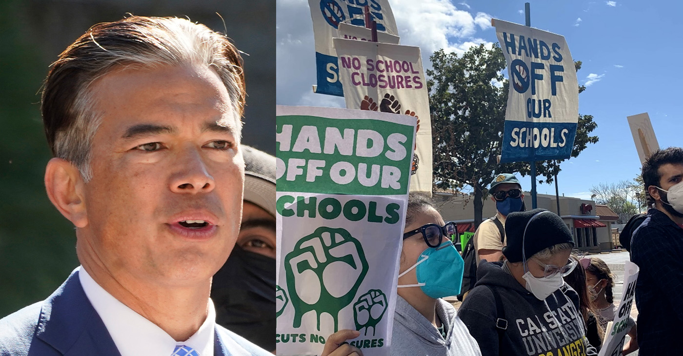 Teachers and students protest the closing of schools in Oakland. Photo courtesy of PBS.
