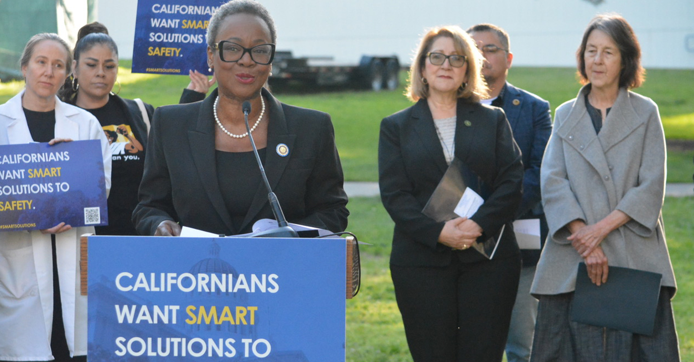 Assemblymember Tina McKinnor (D-Inglewood), second right, and Assemblymember Eloise Gómez Reyes (D-Colton), right, have introduced bills that would protect victims, reduce recidivism, and treat substance-use disorders. CBM photos by Antonio Ray Harvey.
