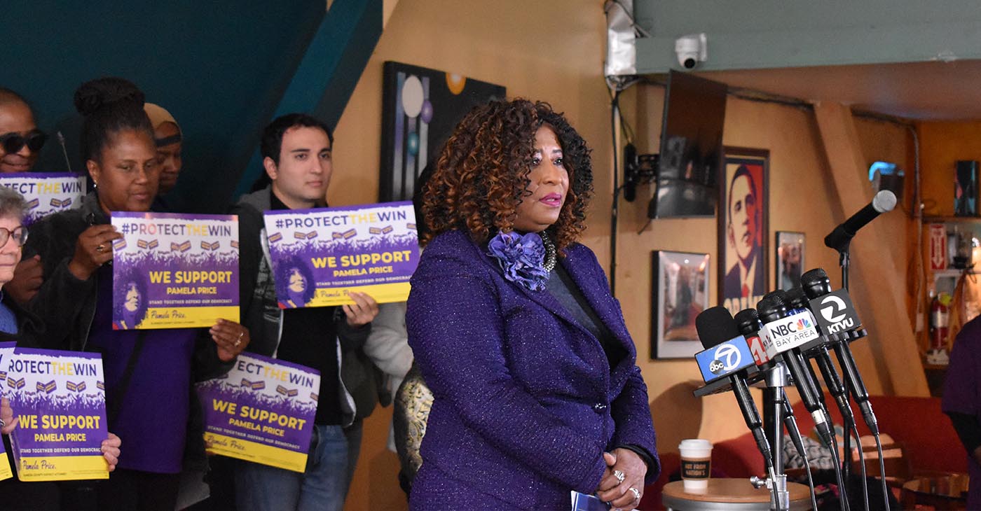 Alameda District Attorney Pamela Price held a press conference Wednesday morning at Everett & Jones to discuss the recall election and her path forward now that a date is scheduled for November. Photo by Magaly Muñoz.