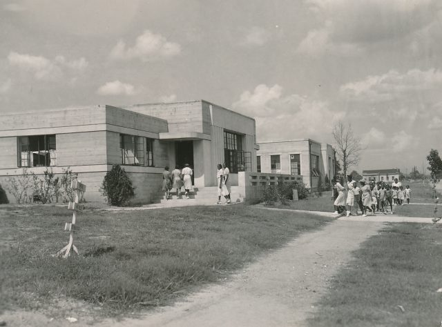 The Slossfield Community Center campus included a health clinic, a maternity ward, a recreational center, and an education building. The complex was built between 1936 and 1939 by ACIPCO (American Cast Iron Pipe Company). (National Archives Record Group 69-N)