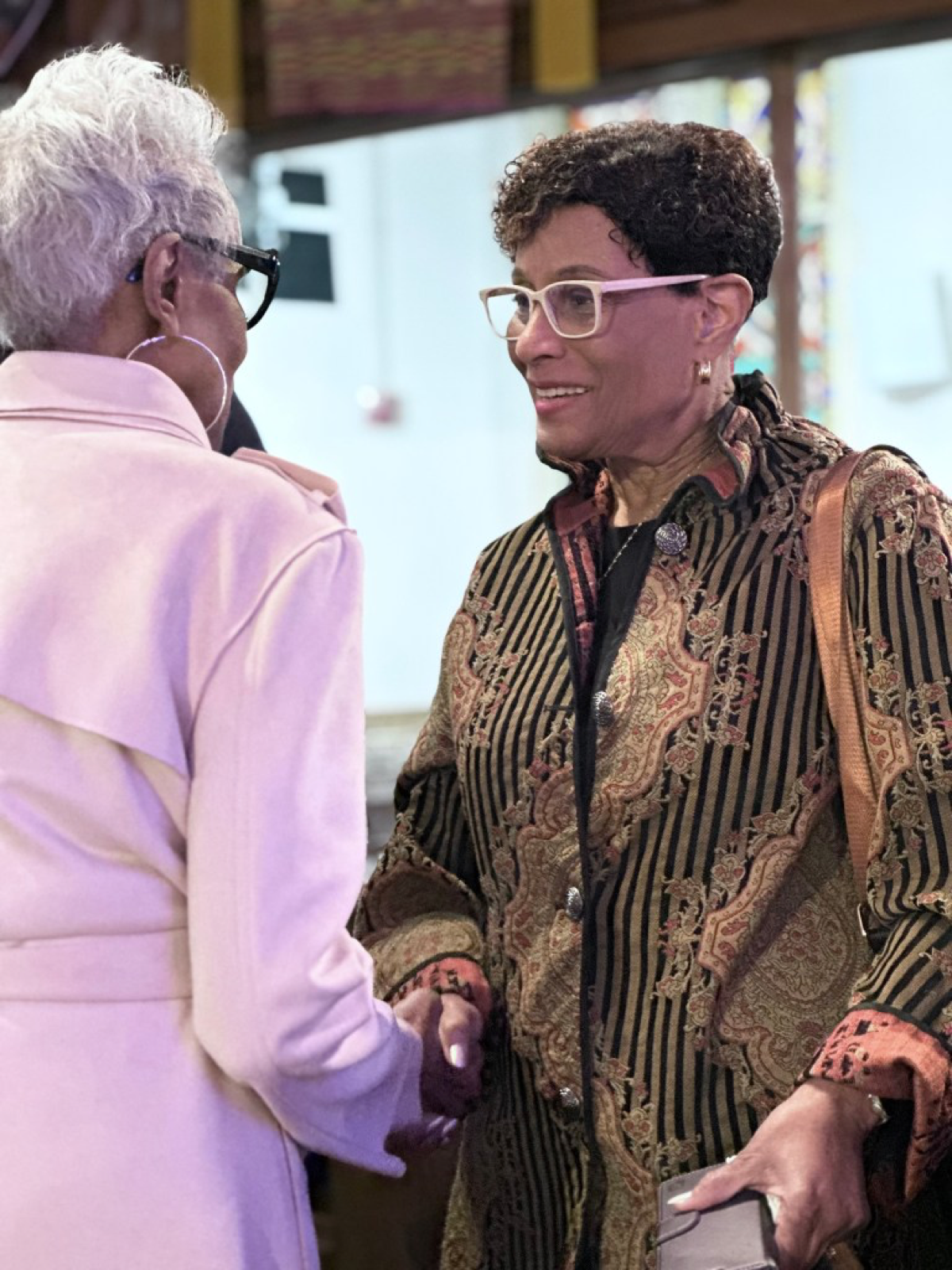 Dr. Frances “Toni” Draper, AFRO News Publisher and CEO, shares a moment on Black Press Sunday with Dorothy Gilliam, the first Black reporter at The Washington Post. Credit: AFRO Photo / Alexis Taylor.